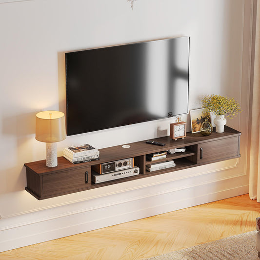 FurniNova Floating TV Stand,66'' Wall Mounted TV Console,Floating TV Shelf,Wall TV Cabinet,Floating Entertainment Shelf,Walnut