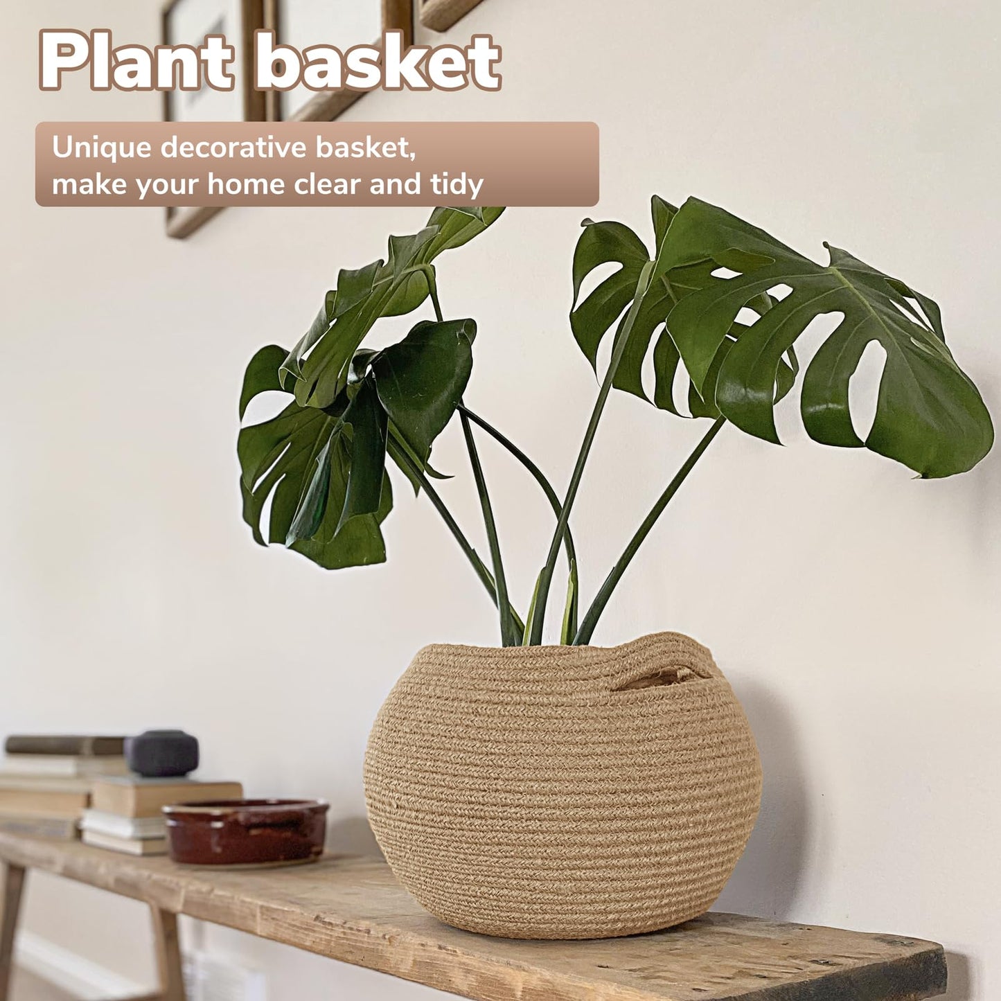 Goodpick Wicker Storage Basket for Living Room, Small Round Woven Basket for Toys, Towel, Bedroom, Children Corner Decoration Plant Baskets Indoor, Jute, 10"D x 8.3"H