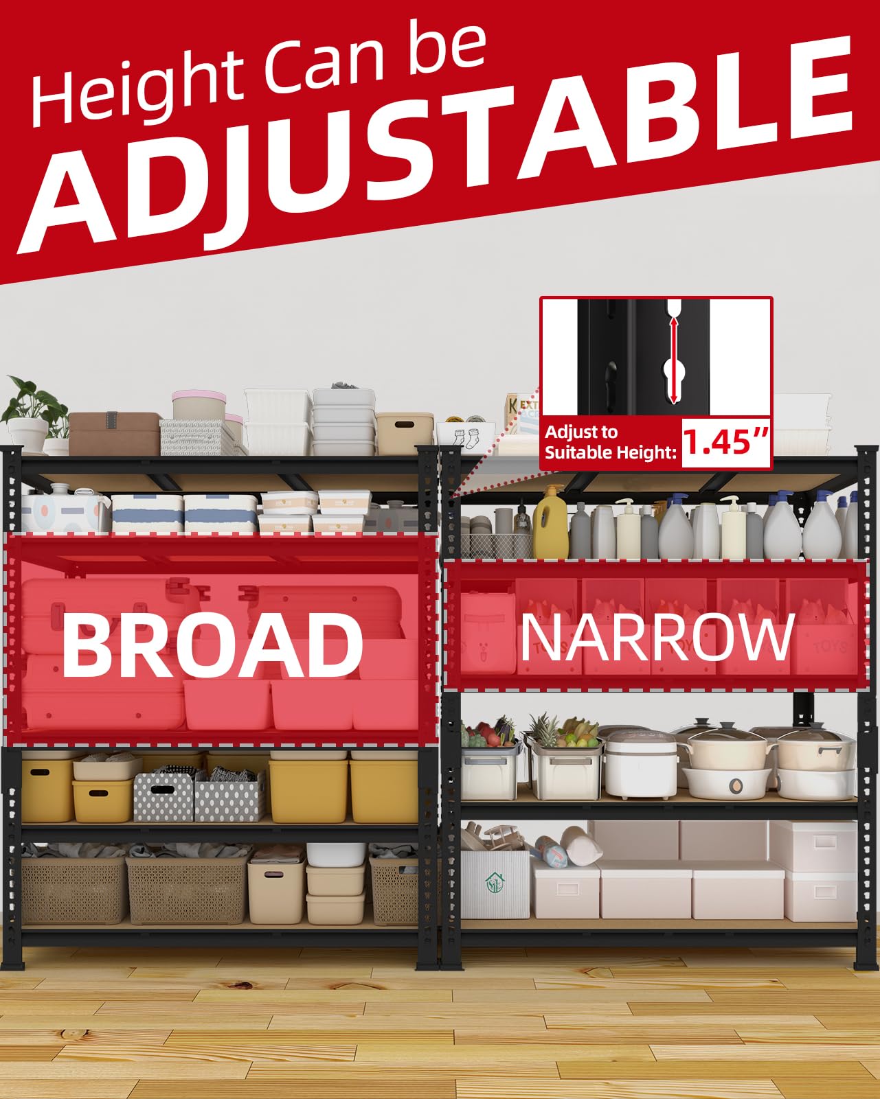 PrimeZone Heavy Duty Garage Storage Shelves - 48" W X 24" D X 72" H Adjustable Metal Shelving Unit, 5 Tier Industrial Shelves for Storage Standing Utility Rack for Warehouse, Basement, Black, 2 Pack