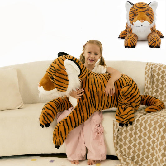 MaoGoLan Giant Tiger Stuffed Animal - 46” Realistic Tiger Plush Toy for Boy Girl Kid, Soft Fluffy Wild Cat Zoo Animal Toy Plush Pillow for Birthday Gift, Baby Shower Party Favor, Home Decor