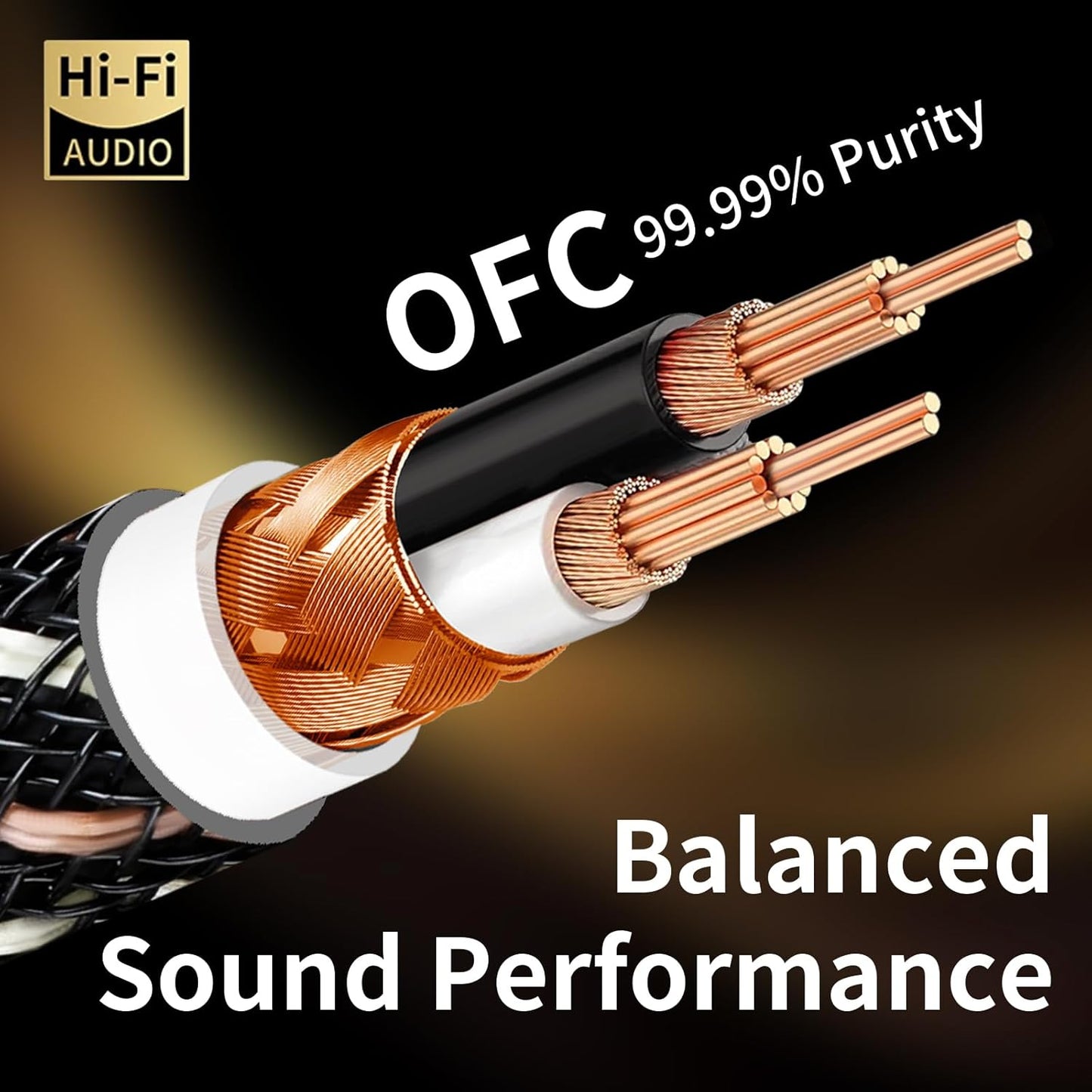 3.28ft 2RCA Male,15 AWG,4N Core,24K Player,Turntable(3.28ft/1m) Audiophile HiFi Audio RCA Cables - Male to OFC