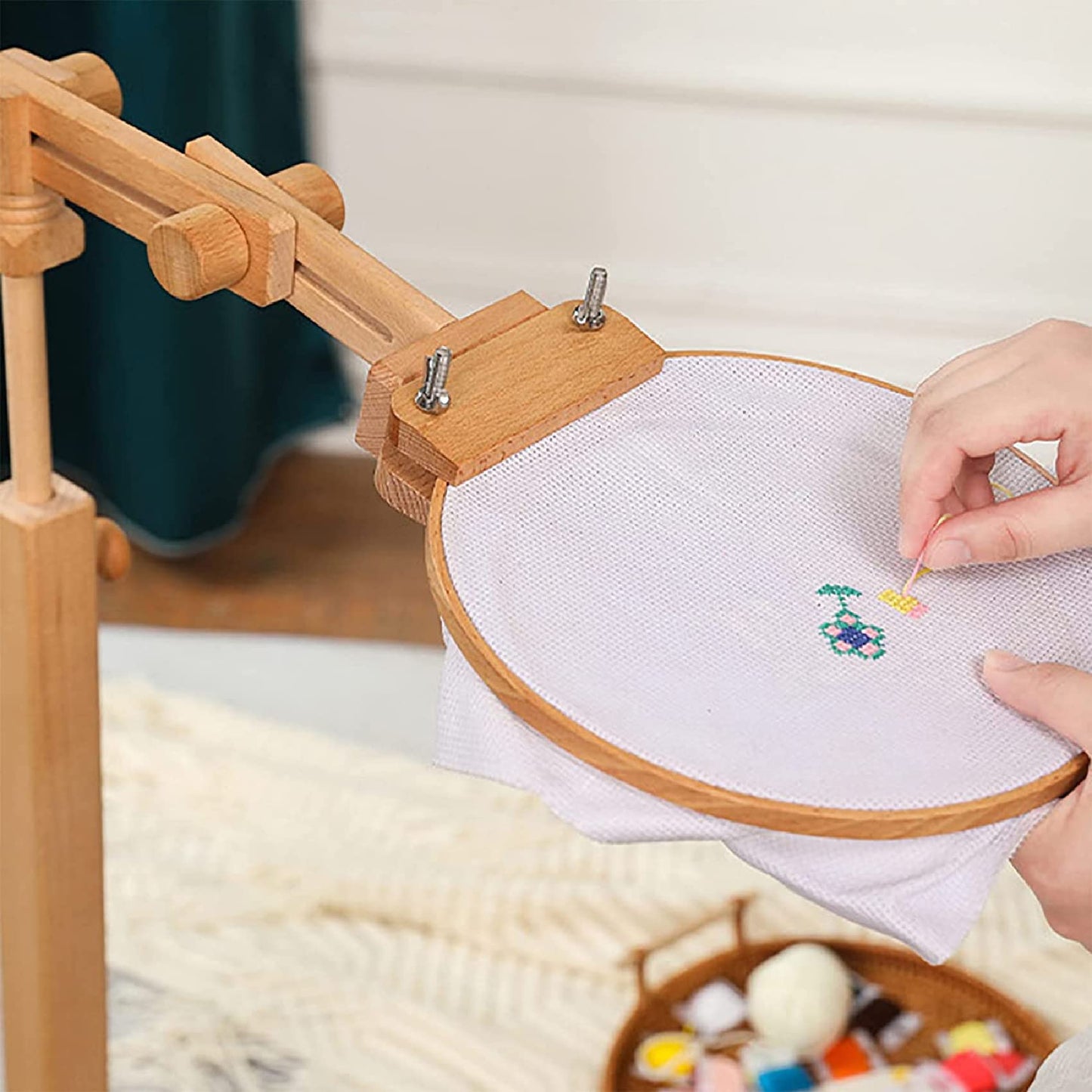 Adjustable Wooden Embroidery Stand - Standing Lap Stand for Needlework and Cross Stitch Table - Perfect Floor Frame for Embroidery Enthusiasts
