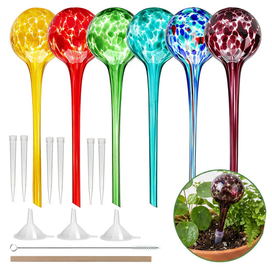 Brajttt Plant Watering Globes, 6pcs Automatic Glass Watering Bulbs, Decorative Garden Watering Glass drip Ball with 6 Tags