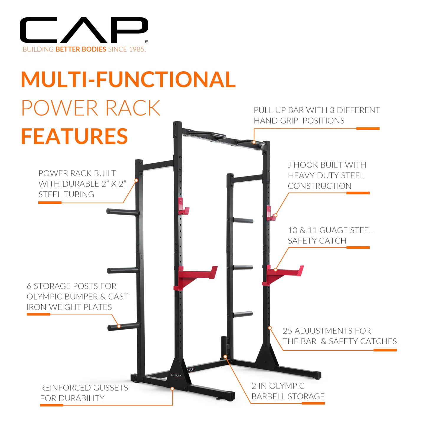 Cap Power Rack with Pull Up Bar & Attachments - Squat Rack & Strength Training Power Cage for Home Gym - Yellow
