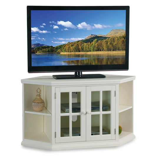 Leick Home Maelyn Corner TV Stand, for 50 in. TV, with Book Cases and Glass Doors, Cottage White, 85287