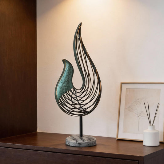 LNXMES Teal Abstract Bird Sculpture, Modern Metal Wireframe Art Decor with Base, Minimalist Home Decor Accent for Living Room Table, Office Desk, Shelf Display
