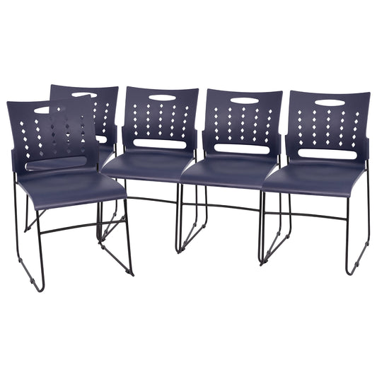 Flash Furniture HERCULES Series 881 lb. Capacity Navy Sled Base Stack Chairs with Air-Vent Back, Set of 5