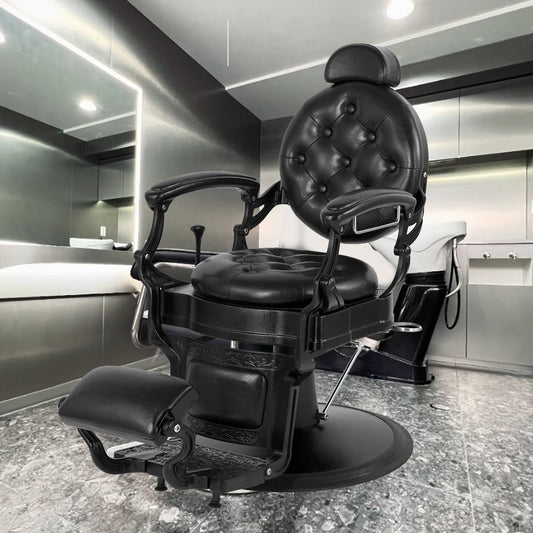 Sannewstartu Vintage Barber Chair - Heavy Duty Hydraulic Recline Styling Chair with Rounded Cushioning, Adjustable Salon Chair for Barber Shop, Beauty Spa, Black
