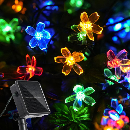 Vruxuri 60 LED Solar String Lights Outdoor Waterproof Flower Fairy Lights for Garden Fence Patio Yard Christmas Tree Lawn Wedding Party Decor, Multicolor