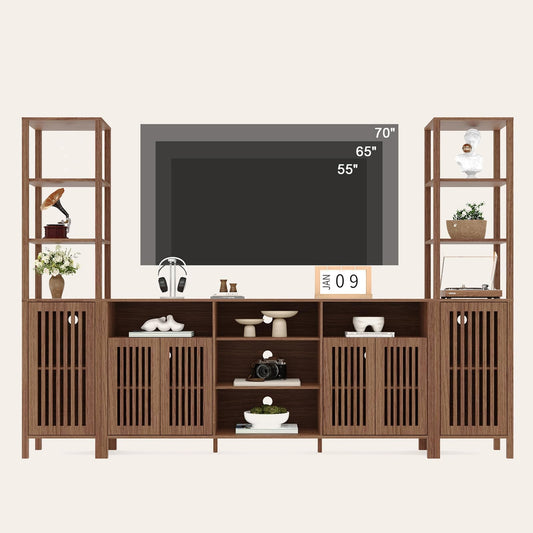 Garvee Large TV Stand with Set of 2 Bookcases, Farmhouse Entertainment Center for 70" Television with Storage Cabinets & Bookshelves, Modern Media Console Table for Living Room, Bedroom