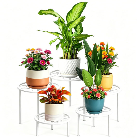 mekpiwu 5 Pack Metal Plant Stands,Heavy Duty Potted Holder for Flower Pot, Rustproof Iron Plant Risers, Suitable for Indoor and Outdoor Decoration ,Garden Container Round Supports Rack for Planter