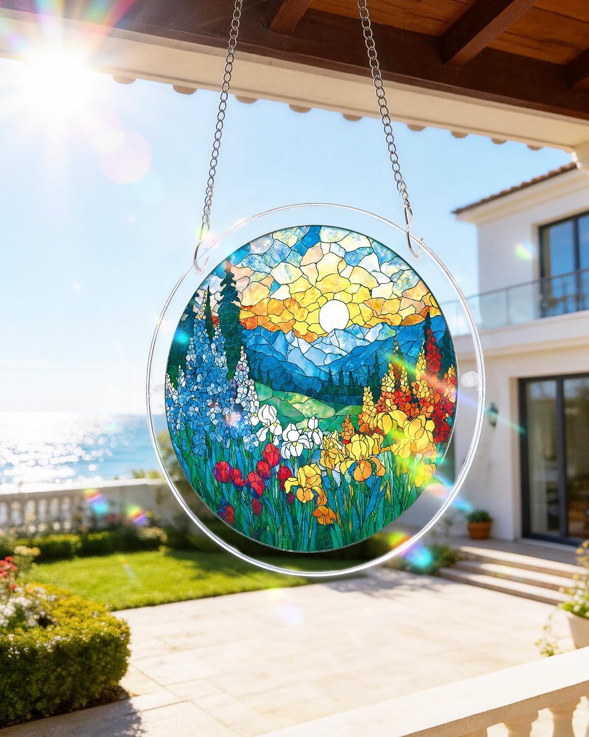 Acrylic Puzzles Suncatcher Window Hanging, Blossom Sea Puzzle, Acrylic Suncatcher for Doors Garden, Mother's Day Christmas Birthday Gifts for Women Men (M - 8.2 * 8.2 in)