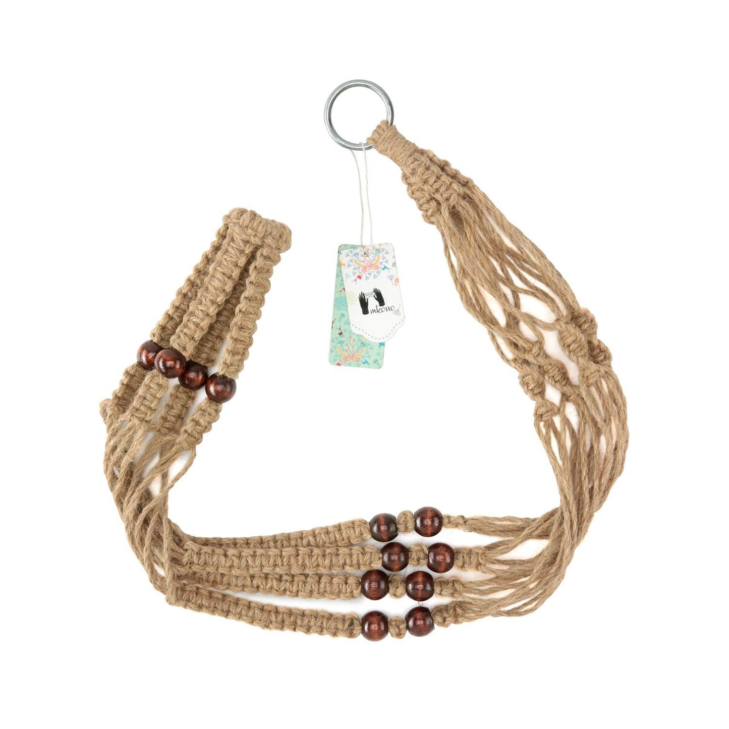 Mkono Macrame Plant Hangers Indoor Jute Hanging Planter Basket and Ceiling Hooks, Wood Beads Decorative Flower Pot Holder for Indoor Outdoor Boho Home Decor,Brown，Set of 2