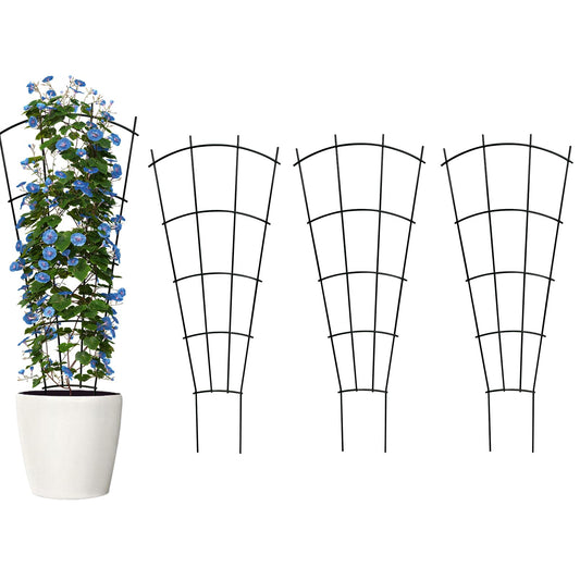 Thealyn 4 Pack 24" Metal Plant Trellis for Pots & Garden Beds, Rustproof Support for Indoor Outdoor Climbing Plants, Vines, Flowers, Fan Shaped, Black