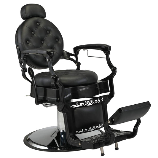 Vintage Barbershop Chair, Heavy Duty Metal Professional Salon Chair Supports up to 440lbs with 135º Recline and Hydraulic Lift, Perfect for Hair Salon or Spa, Black
