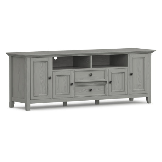 SIMPLIHOME Amherst TV Stand - 72 inch Wide Solid Wood Media Console in Fog Grey, Transitional Entertainment Center for Living Room for TVs up to 80 Inches with Shelves and Cable Management