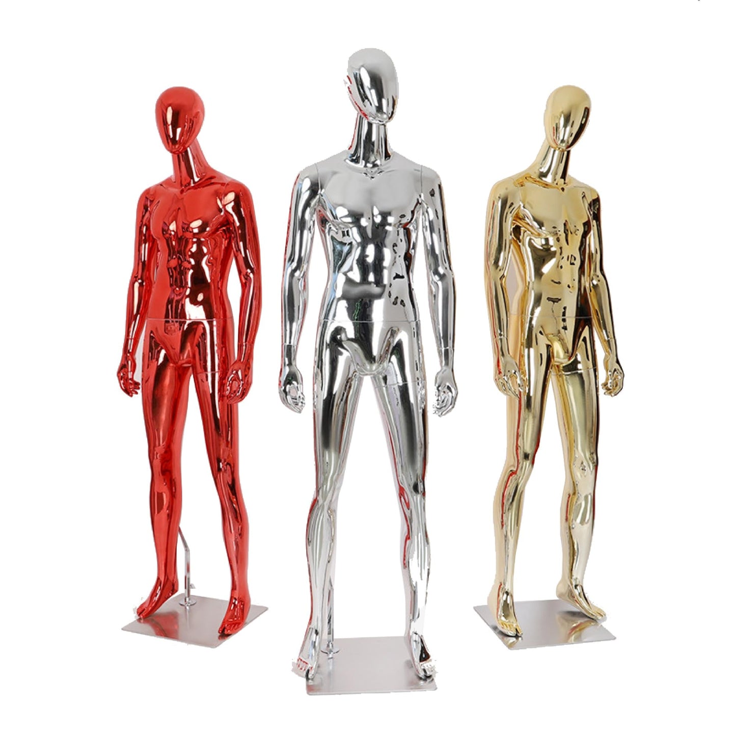 Full Body Male Mannequin with Chrome Metallic Finish, Fiberglass Abstract Dress Form with Posable Head, Futuristic Retail Display Dummy with Metal Base for Men's Fashion Window(Chrome Red)