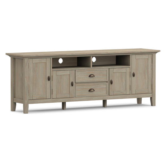 SIMPLIHOME Redmond TV Stand - 72 inch Wide Solid Wood Media Console in Distressed Grey, Transitional Entertainment Center for Living Room for TVs up to 80 Inches with Drawers and Cable Management
