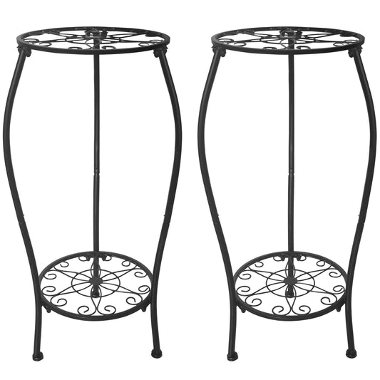 NOAMOO Metal Plant Stand 2 Tier Indoor Outdoor, Tall Flower Pot Shelf Rustproof Stable Corner Stand, 25.2 inch Multiple Plant Display Rack for Living Room Patio Balcony Garden, 2 Pack