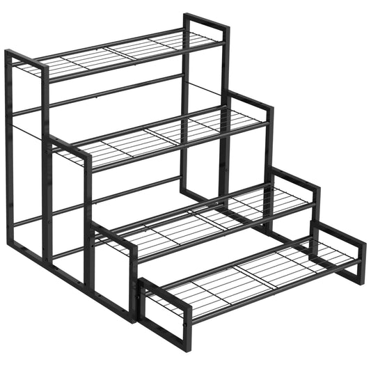 VyGrow Plant Stand, 4 Tier Stackable Tiered Plant Stand, Scalable Heavy Duty Tall Plant Shelf for Indoor Outdoor, Garden, Display Shelves, Flower Pot Holder, Black