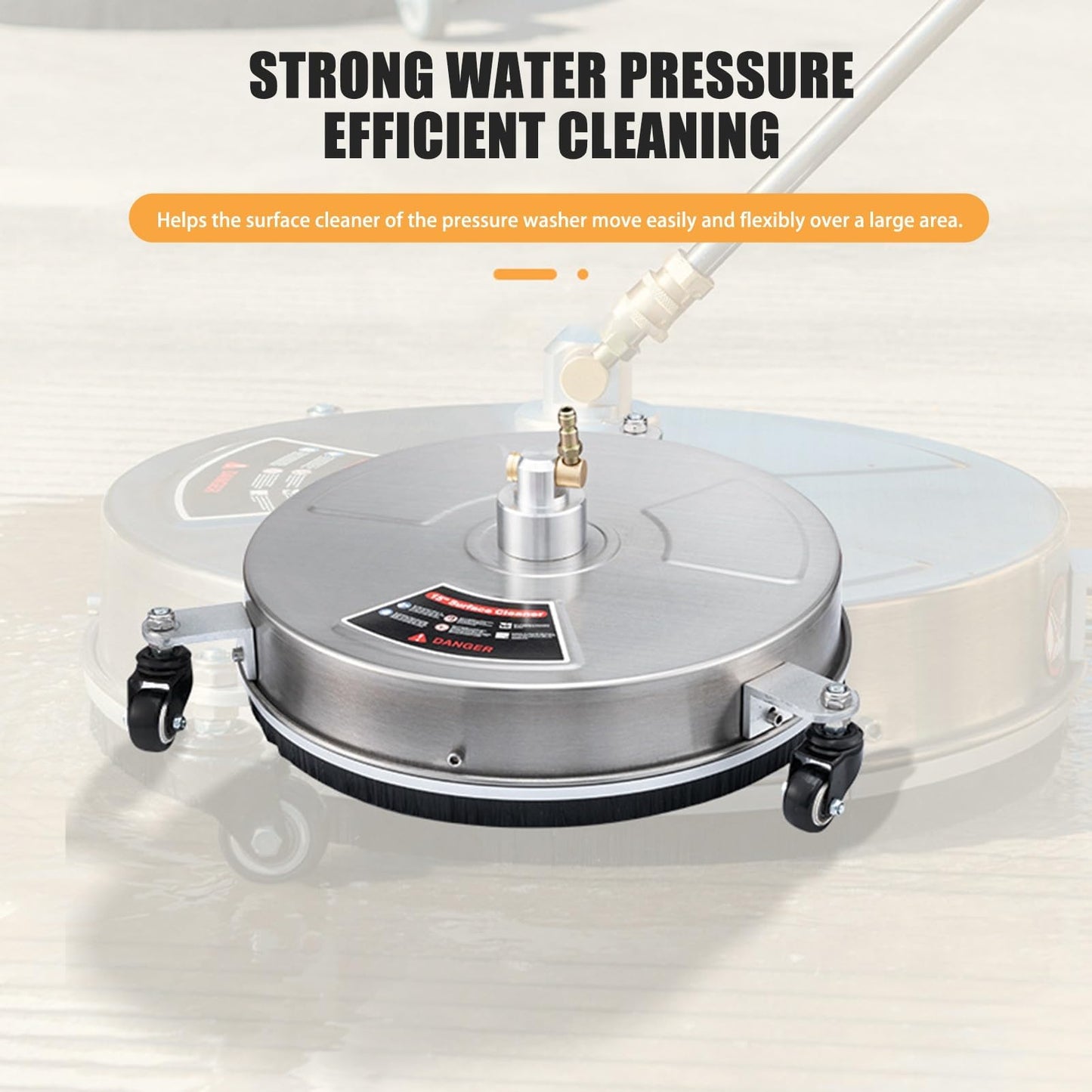 TRELVEX 15" Pressure Washer Surface Cleaner, Surface Cleaner for Pressure Washer,Stainless Steel Power Washer Accessory 1/4" Quick Connector, 2 ExWand Attachments, 2000 PSI Stainless Steel