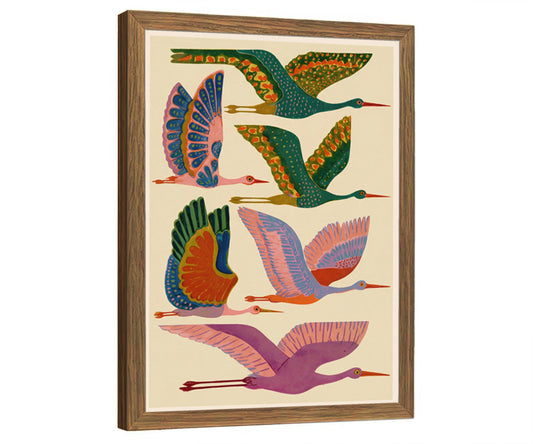 Leoruf Vintage Bird Wall Art Colorful Birds in Flight Art Print, Mid Century Modern Nature Painting, Scandinavian Picture Wall Decor for Living Room Bedroom Office 12x16 Inches