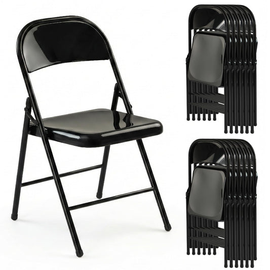 LING RONG Metal Folding Chairs 12 Pack All Steel Metal Frame Portable Commercial-Grade Foldable Chair with Double Hinged for Office Wedding Party Patio Dinning Events, Onyx Black