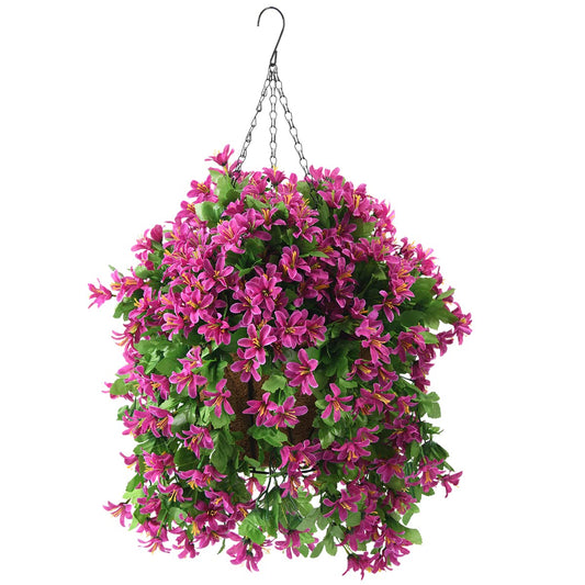 INQCMY Artificial Hanging Flowers in Basket for Spring Summer Outdoor Porch Decoration,UV Resistant Fake Silk Violet in Planter Realistic for Outside Home Patio Balcony Garden Yard Decor