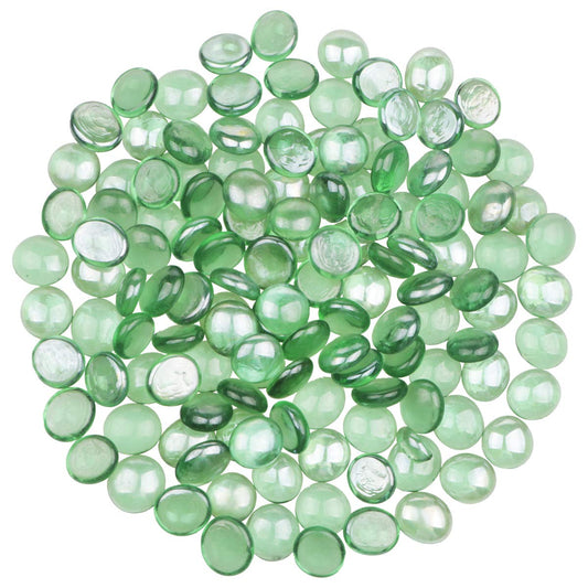 YIYA Green Flat Marble Decorative Beads Glass Gems for Home Decoration Vase Filler Fish Tank Bottom Decoration (About 1.5 lb(680g)/Bag)
