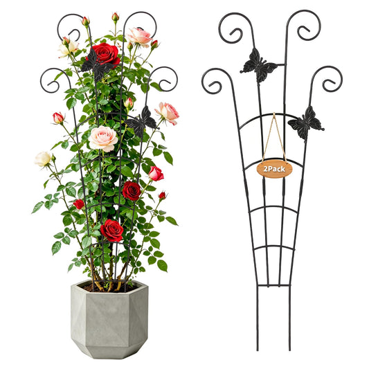ATZLQON 2 Pack 30 Inch Metal Plant Trellis for Indoor Outdoor Climbing Plants, Easy Assembly with Adjustable Height, Unique Design for Monstera Pothos Hoya, Small Garden Trellis for Pots