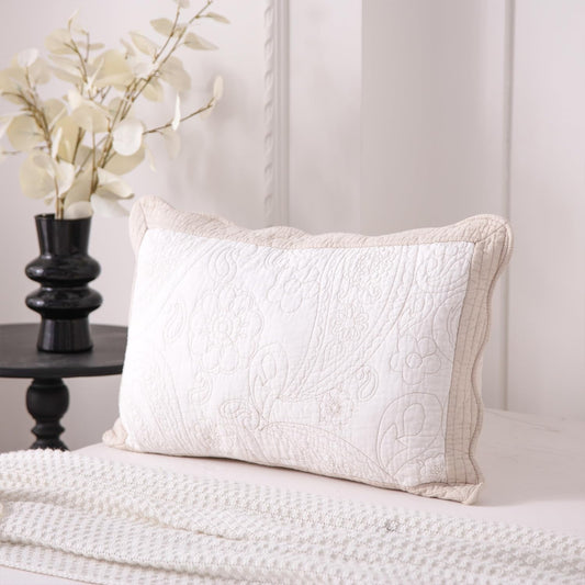 BOV Queen Quilt Bedding Set - Cotton Full Size Quilt Set with 2 Pillow Shams, Lightweight Bedspread Coverlet Queen Size Quilts for Bed Set, All Season Floral Embroidery 96"X92" Light Beige Ivory