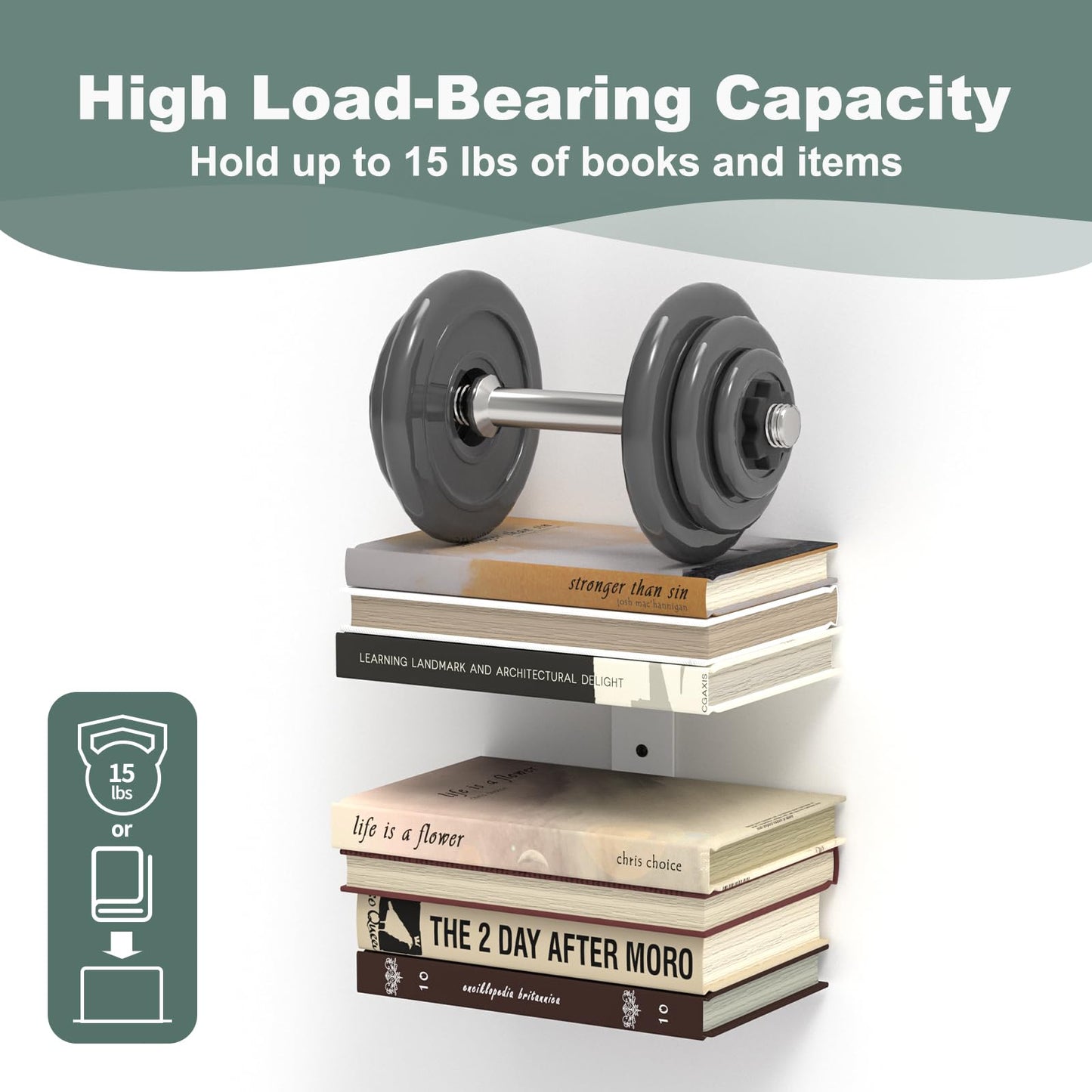 Mefirt Invisible Floating Bookshelves for Wall, 4 Tier Vertical Spine Book Tower, Heavy Duty Floating Book Shelves Metal Book Organizers for Home Office, 2 Pack(White)