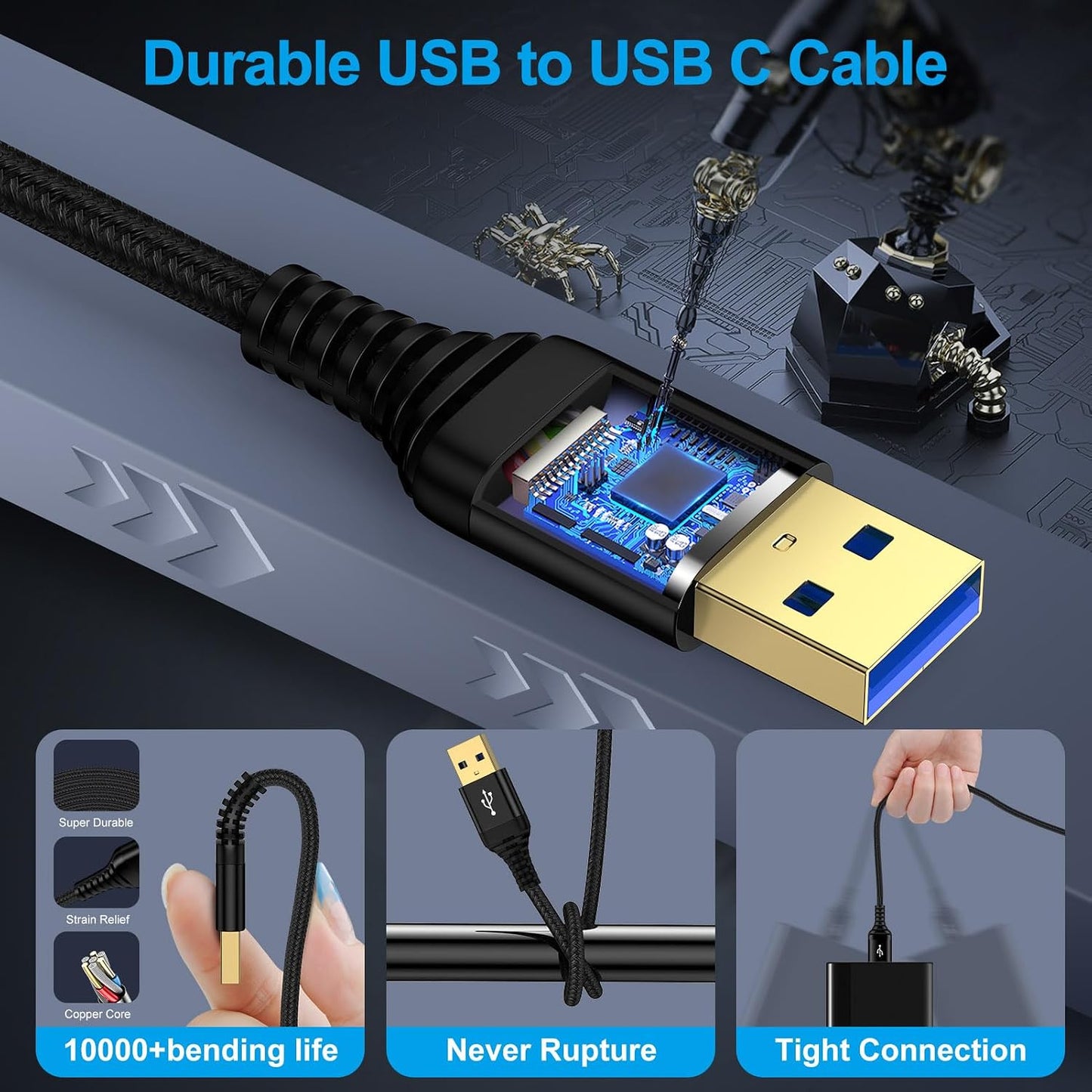 3.0 6 Bar,Monitor,USB3.0 Hub,Projector,Set USB A to A, FT, Male to Male Cable Double End USB Cord Data Transfer Cord