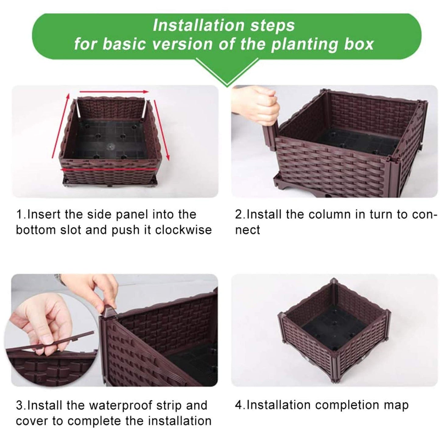 Elevated Planting Box, Indoor Outdoor Planter Boxes, Modern Rattan-Style Plastic Plant Stand, Garden Raised Bed for Vegetables, Herbs, Flowers,16"x16"x9"/40x40x23cm