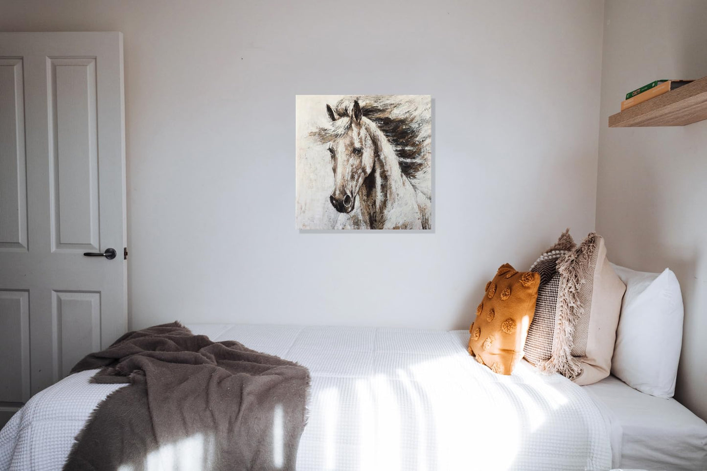 RICHSPACE ARTS Horse Pictures on Canvas Modern Farmhouse Bedroom Wall Art Rustic Bathroom Wall Decor Brown Painting Western Artwork 16x16