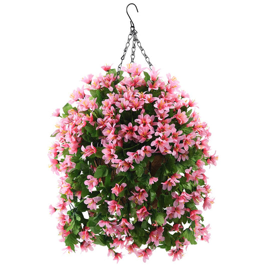 INQCMY Artificial Hanging Flowers in Basket for Spring Summer Patio Garden Decoration,UV Resistant Fake Silk Violet in Planter Realistic for Outside Home Porch Balcony Yard Decor(Pink)