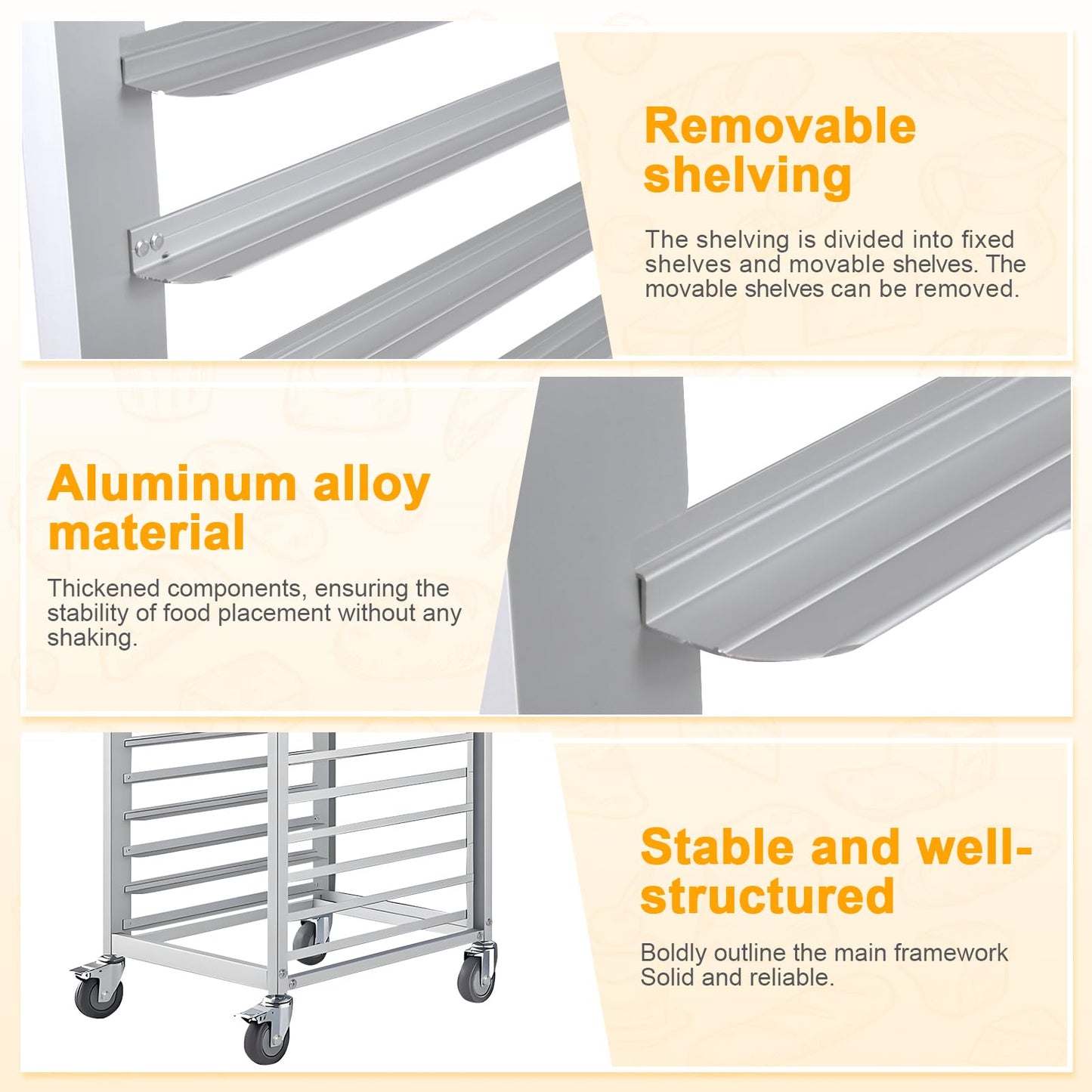 18-Tier Half & Full Sheet Bun Pan Rack - Bread Bakers Rack for Commercial Kitchen, Rolling Baking Cart with Brake Wheels, 24" L x 18.3" W x 70.3" H