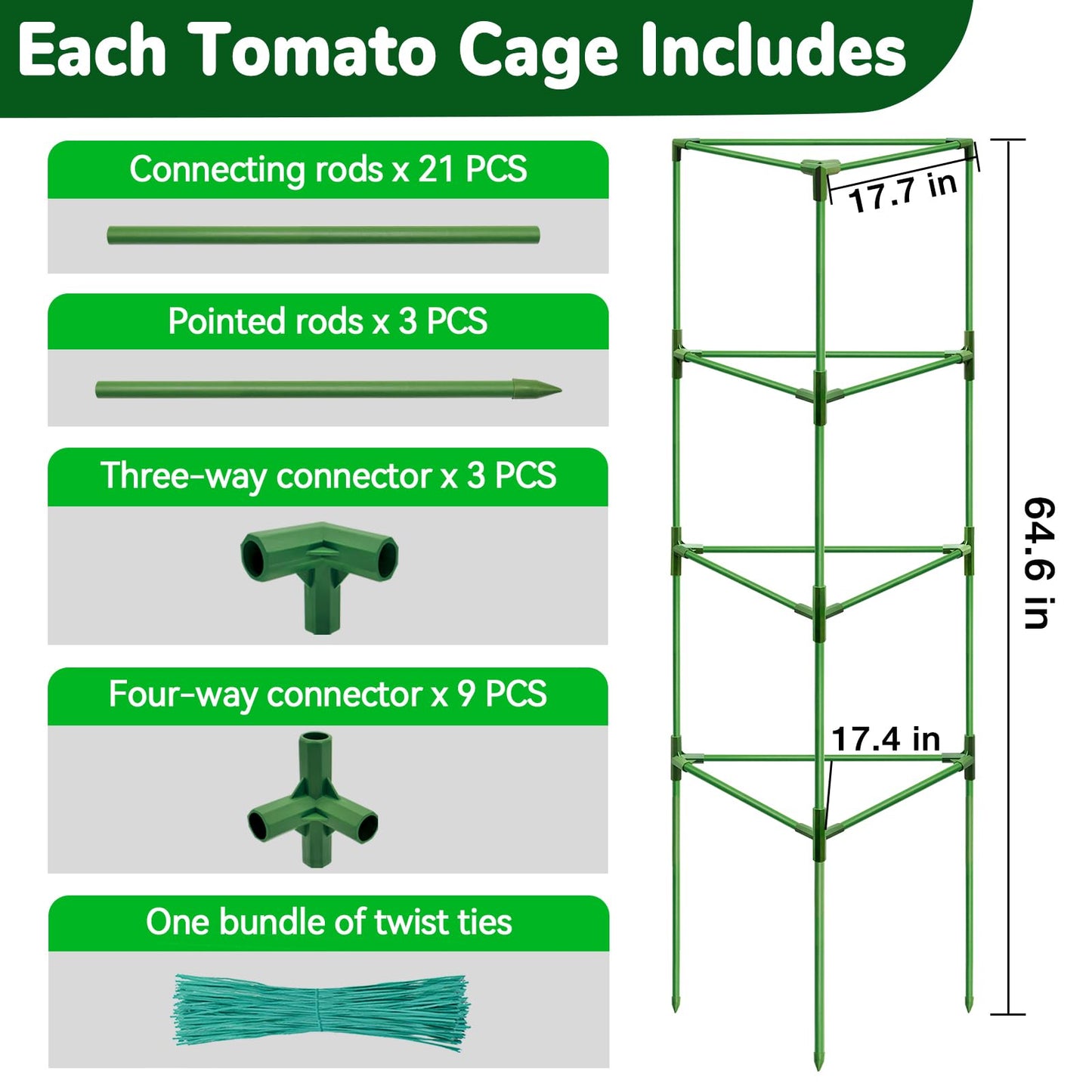 ZeeDix 6 Pack 65 Inch Tall Tomato Cages for Garden, Heavy Duty Large Plant Trellis Support Stakes for Climbing Plants, Adjustable Tomatoes Cage for Pots & Outdoor Raised Garden Bed