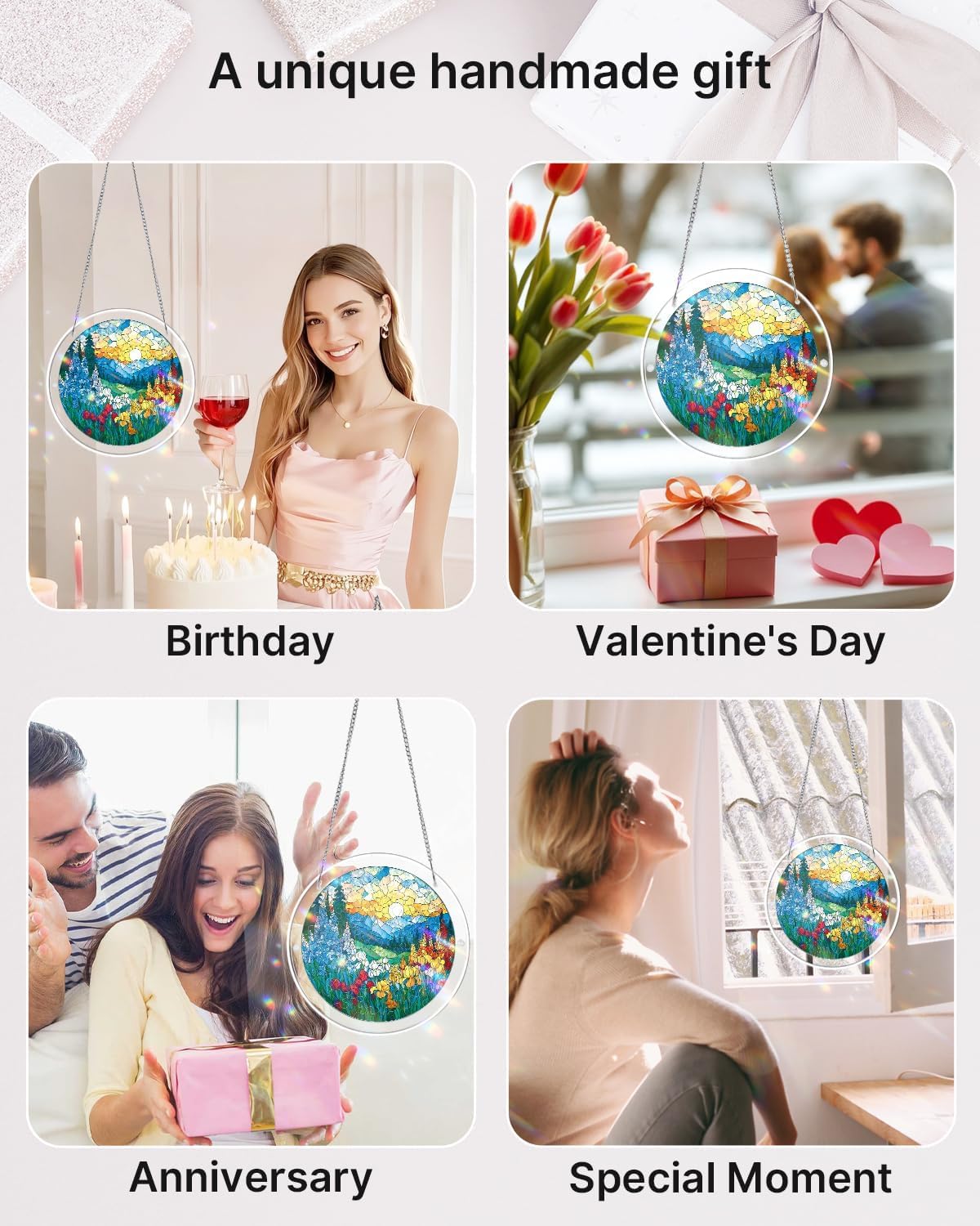 Acrylic Puzzles Suncatcher Window Hanging, Blossom Sea Puzzle, Acrylic Suncatcher for Doors Garden, Mother's Day Christmas Birthday Gifts for Women Men (M - 8.2 * 8.2 in)