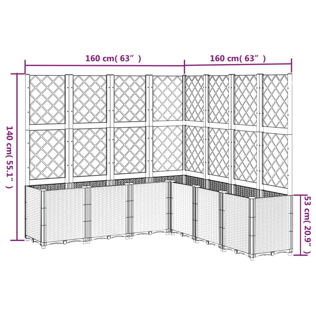 hliofuir Garden Planter with Trellis 63"x63"x55" Brown Modular Raised Planter Box UV Stable Polypropylene for Climbing Plants, Outdoor Garden Bed Patio Balcony