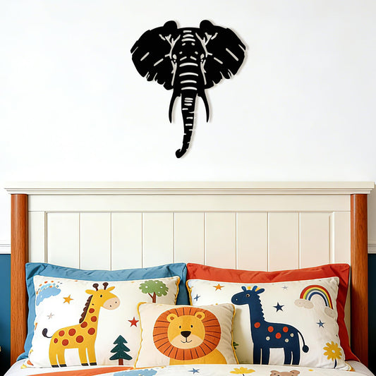 Maoerzai Elephant Metal Wall Art, Geometric Elephants Metal Sign, Durable Animal Head Wall Decor for Home & Kitchen, Black, 10 x 12 Inch