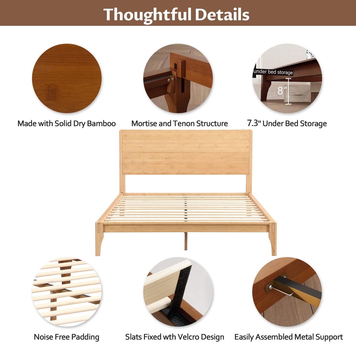 Merax Full Size Bamboo Platform Bed, Mid-Century Modern Bed Frame with Tall Headboard, Solid Sustainable Bedframe Full-size, Wood Slat Support, No Box Spring Needed, Easy Assembly, Noise Free, Natural