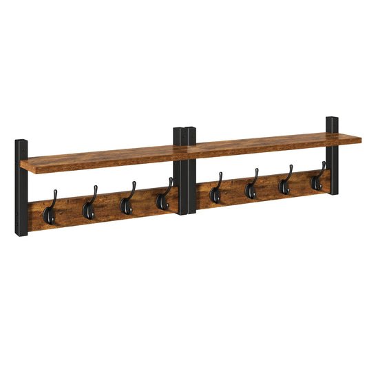 YMYNY Coat Rack Shelf Wall Mounted, Coat Hooks Set of 2, Entryway Coat Hanger with 8 Hooks, 31.5" Wall Floating Shelf with Hat Rack, for Kitchen, Bedroom, Bathroom, Rustic Brown UHWS001H-2