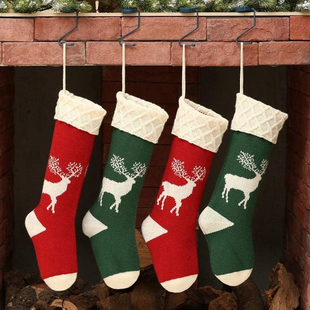 Guojanfon Christmas Stockings,Big Size 2Pack 18-Inch Extra Long Hand-Knitted Red/Green Reindeer Snowflakes Xmas Character for Family Holiday Season Decor