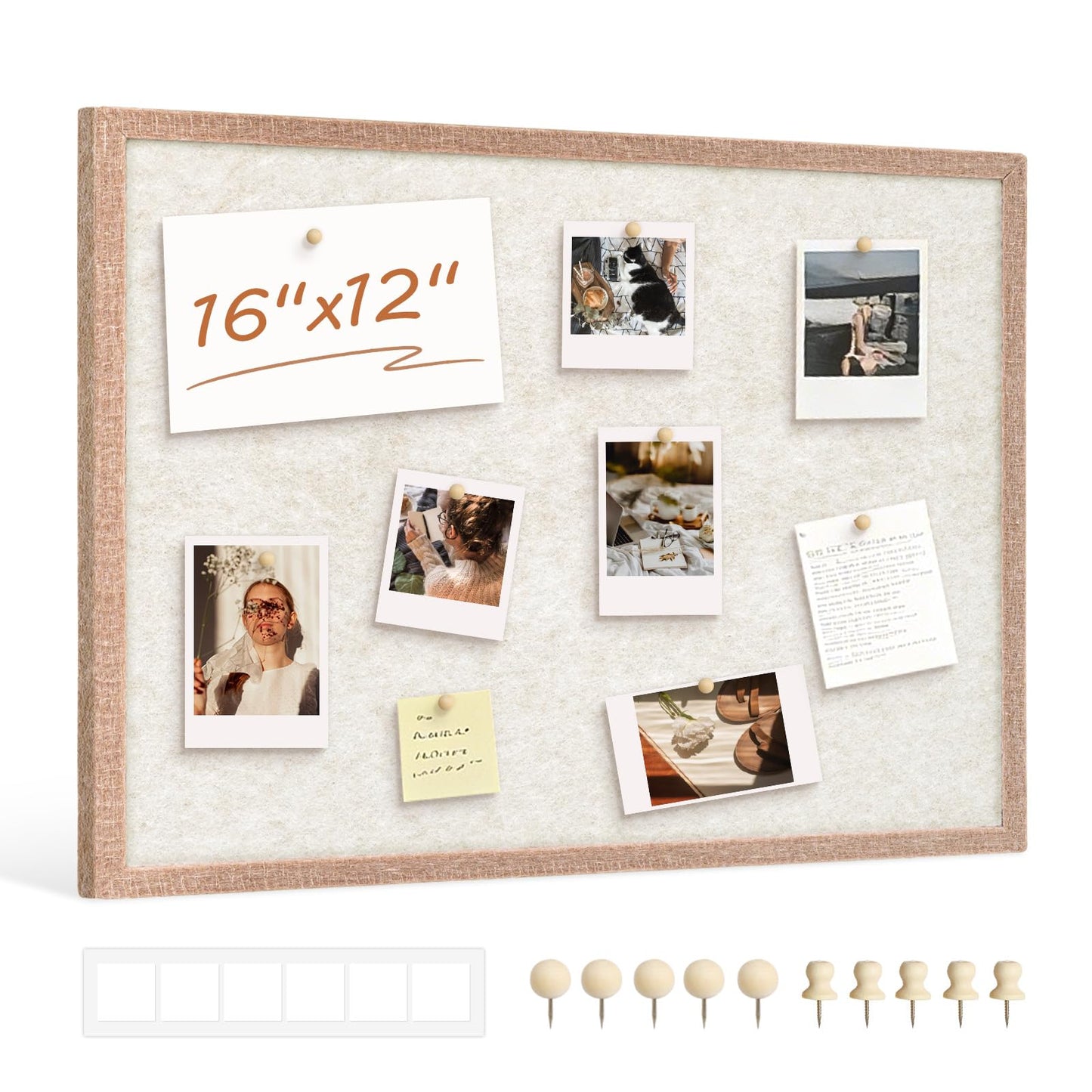 DOLLAR BOSS Felt Framed Bulletin Board 16'' x12'' 1PC Small Cork Boards for Walls Cute Lightweight Aesthetic Corkboard for Office Home Decor College Dorm Room Photo Display with 10 Pins, Beige
