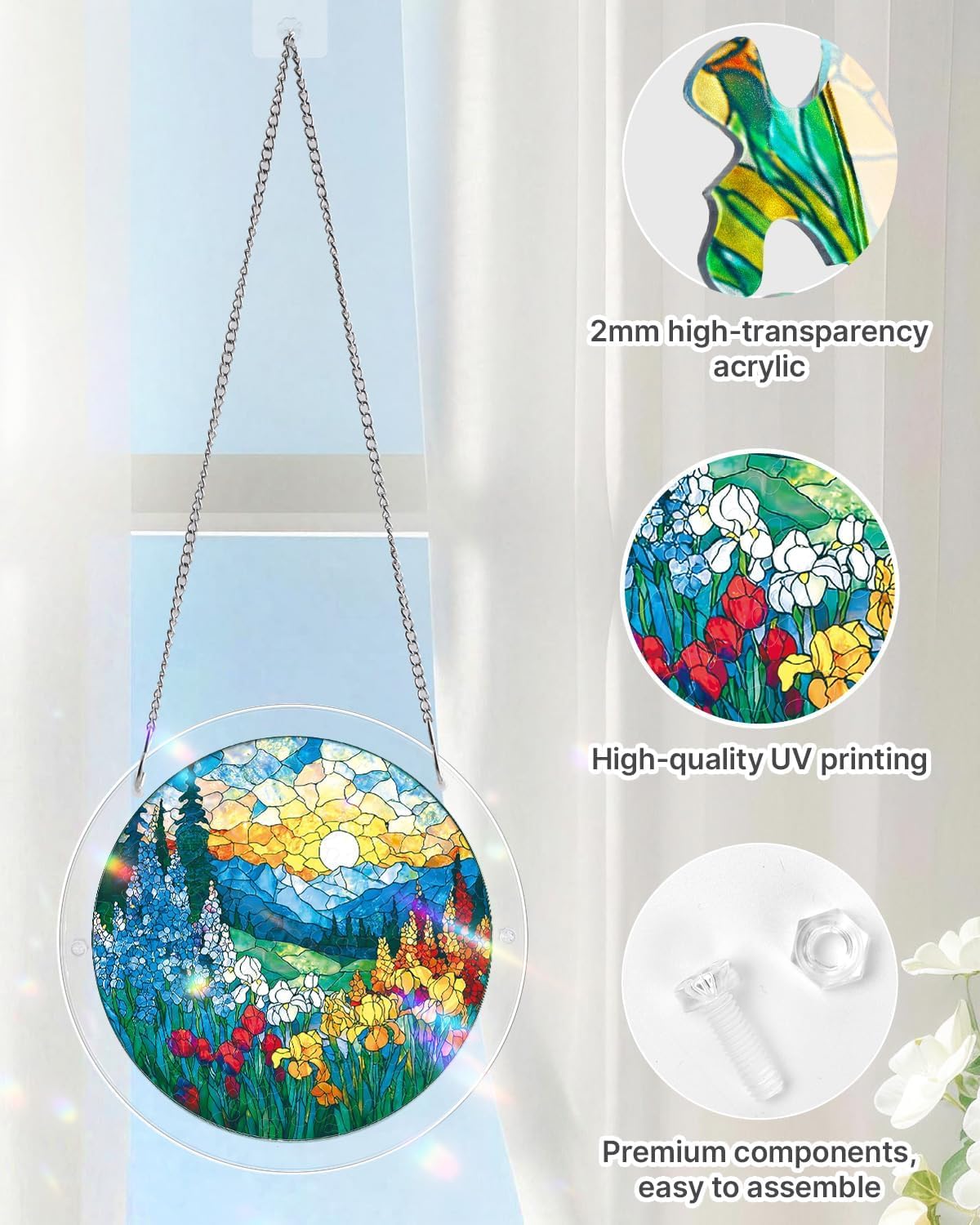 Acrylic Puzzles Suncatcher Window Hanging, Blossom Sea Puzzle, Acrylic Suncatcher for Doors Garden, Mother's Day Christmas Birthday Gifts for Women Men (M - 8.2 * 8.2 in)