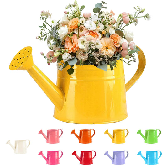 White Watering Can Metal, 1 Gallon Matte Galvanized Metal Watering Can, Vintage Sprinkling Tin Watering Can for Indoor Outdoor Plants, Flowers Garden Indoor Outdoor (Yellow)