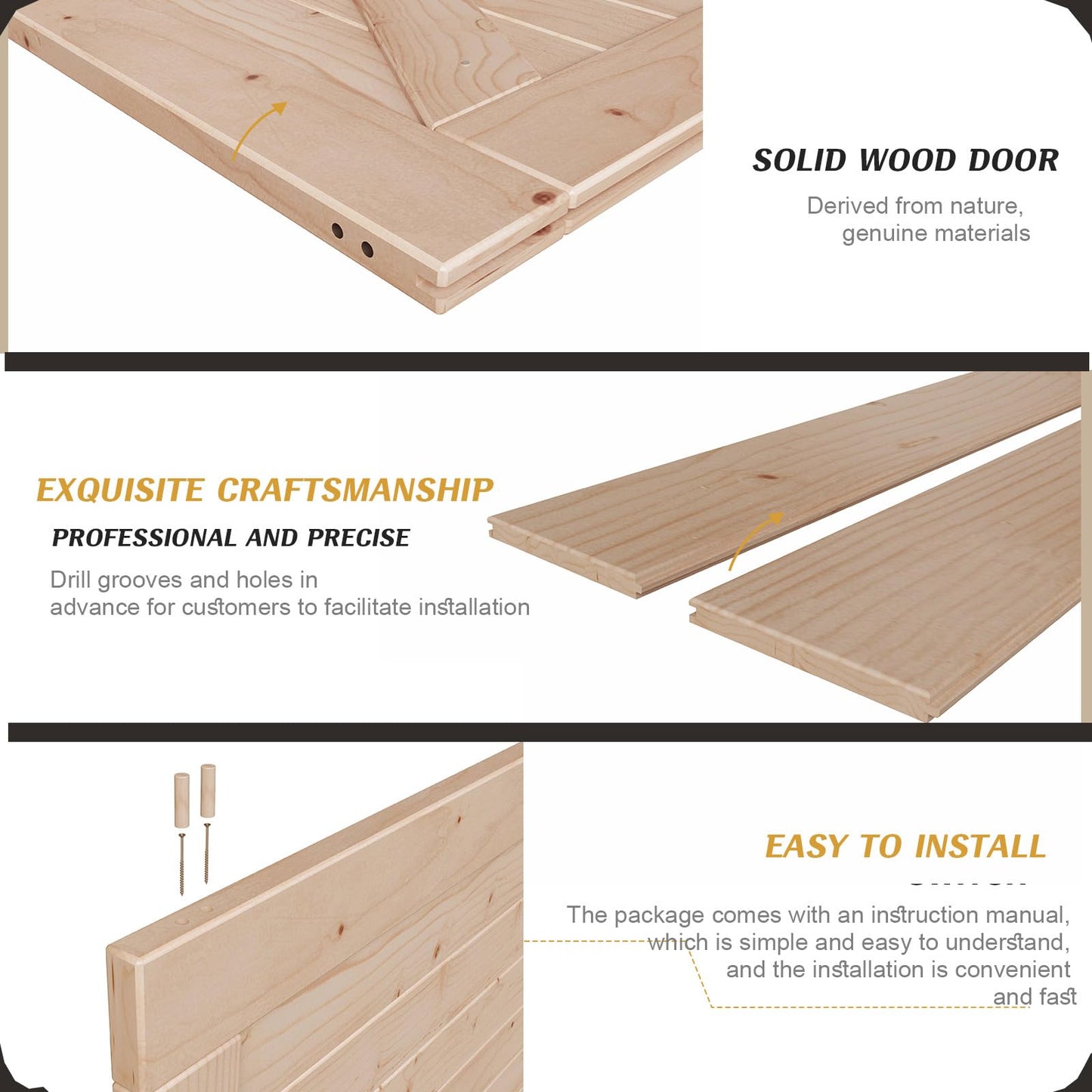 FREDBECK 48in x 80in Sliding Wood Barn Door with 8FT Barn Door Hardware Kit Included K Shape Solid Spruce Panel Sliding Door Double Surfaces Need to Assembly