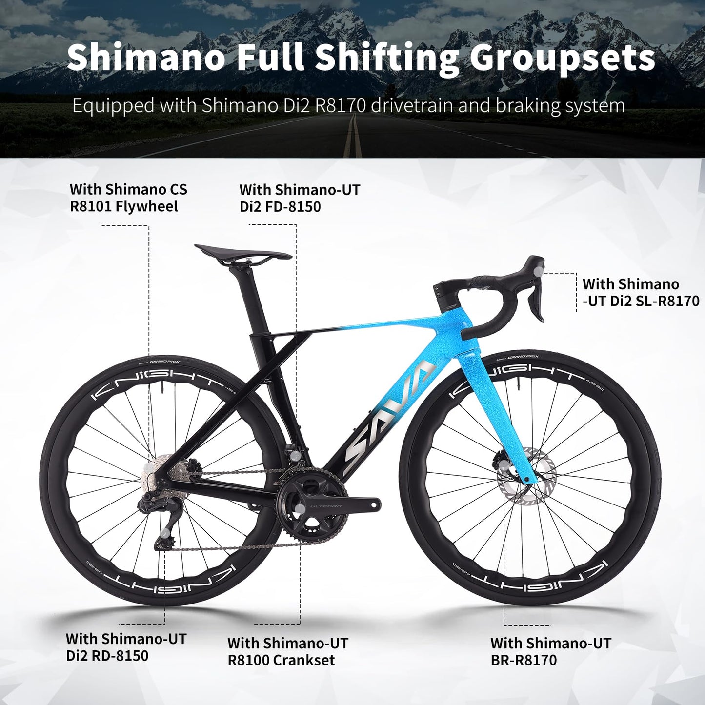 SAVADECK SLR8-Ultegra Full Carbon Road Bike with Shimano 105 R8170 24S Set for Adults, (Wave Pattern(W45), Green, 45cm)