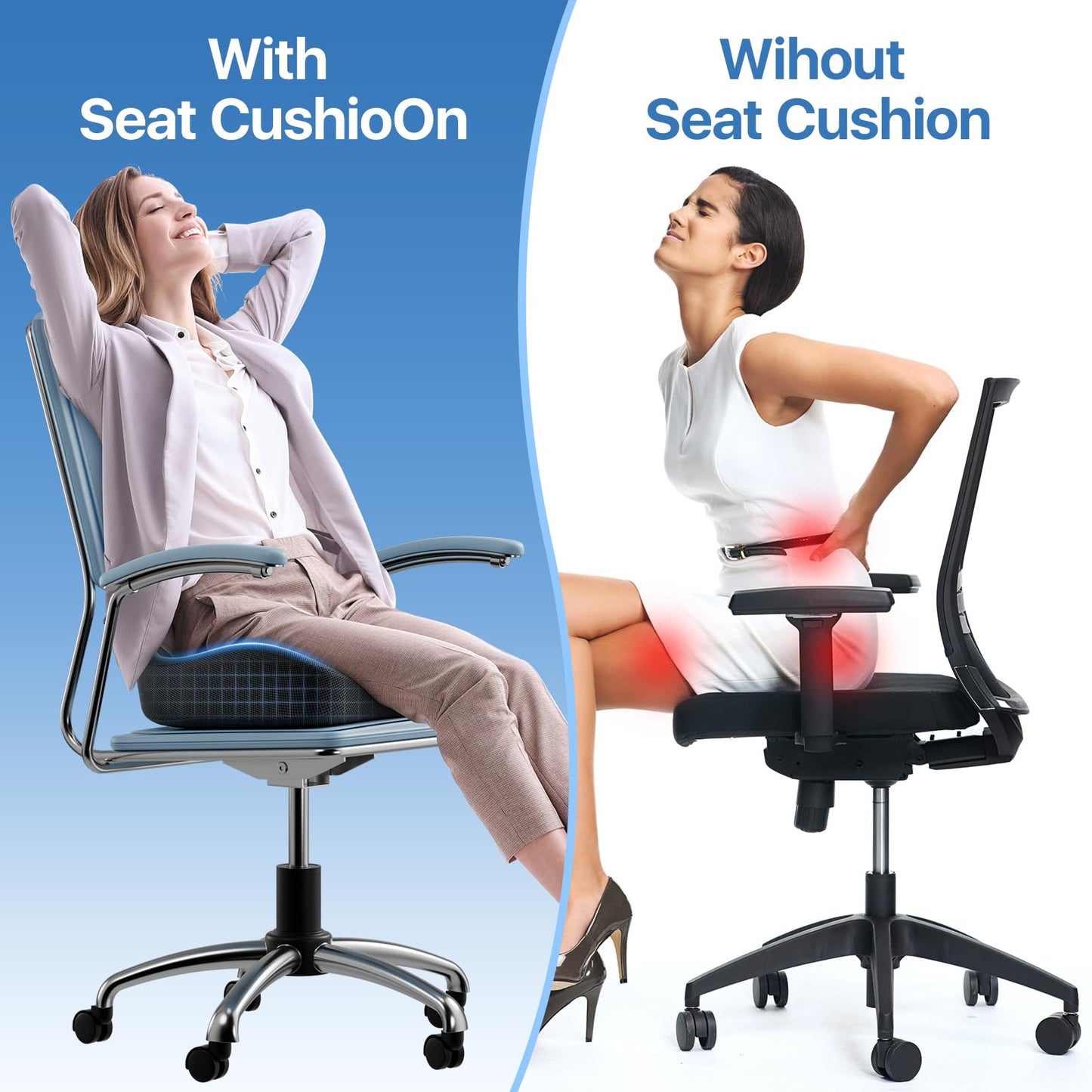 CJACSOC Seat Cushion, Extra Large Memory Foam Cushion for Office Chair Cushions, Ergonomic Cushions Pad Pillow for Pressure Relief Sciatica & Pain Relief for Long Sitting